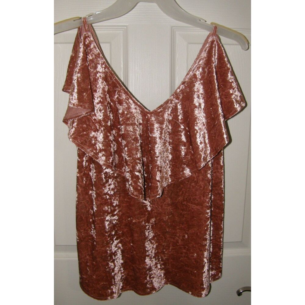 NEW Pink Sz Small Stretchy Soft Crushed Velvet Sleeveless Ruffled Shirt VERY J